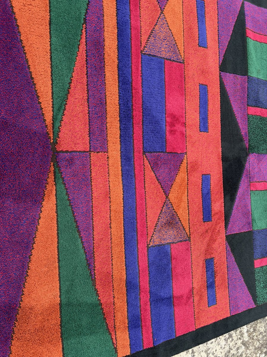 Grand Tapis De Laine à Décor Géométrique, France, Vers 1970-photo-3