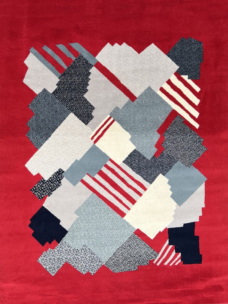 Paire De Tapis De Laine à Décor Géométrique, France, Vers 1970-photo-3