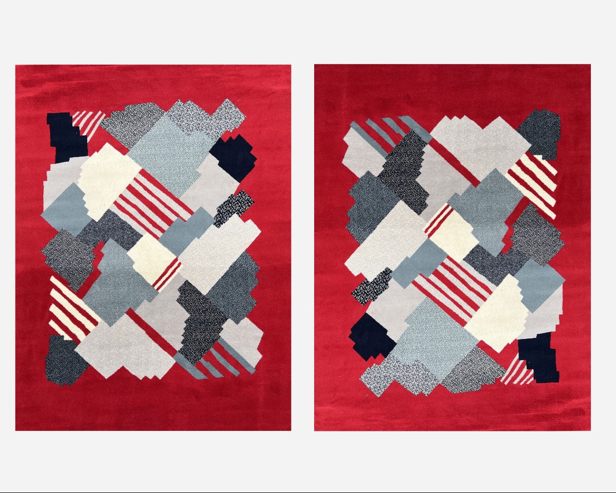 Paire De Tapis De Laine à Décor Géométrique, France, Vers 1970