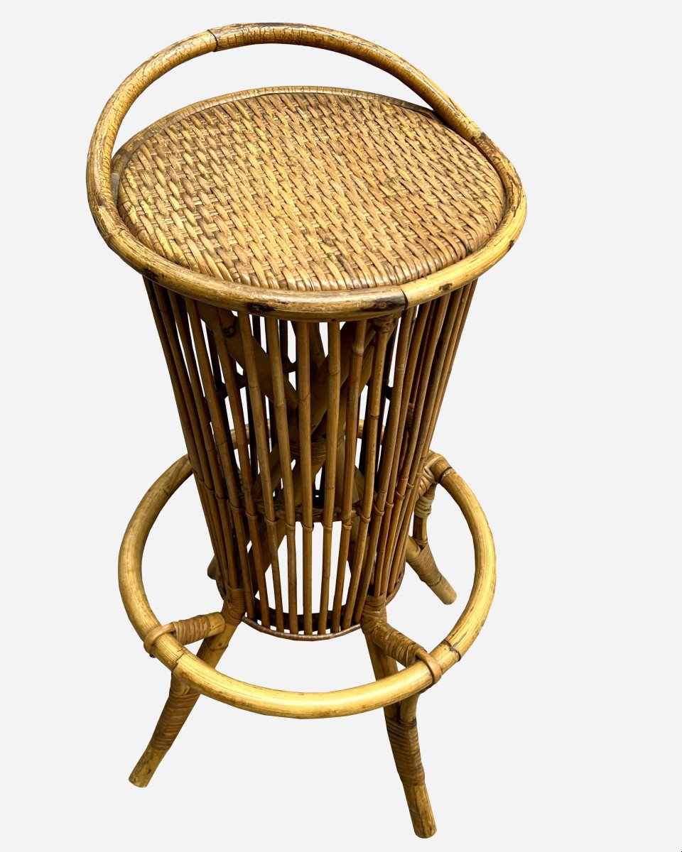 Four Bamboo And Rattan Bar Stools, Italy, Circa 1960-photo-2