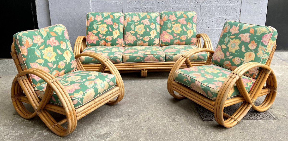 Bamboo And Rattan Living Room Furniture, France, 1960/1970-photo-2