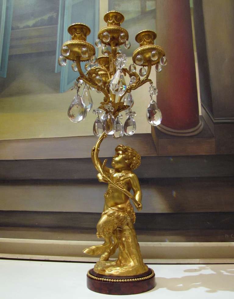 Pair Of Girandoles In Gilded Bronze With Crystal Pendants-photo-4