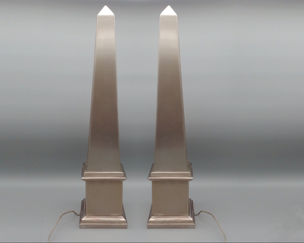 Paire De Lampes « Pyramides » En Inox Plié, Paris, France, Vers 1980-photo-2
