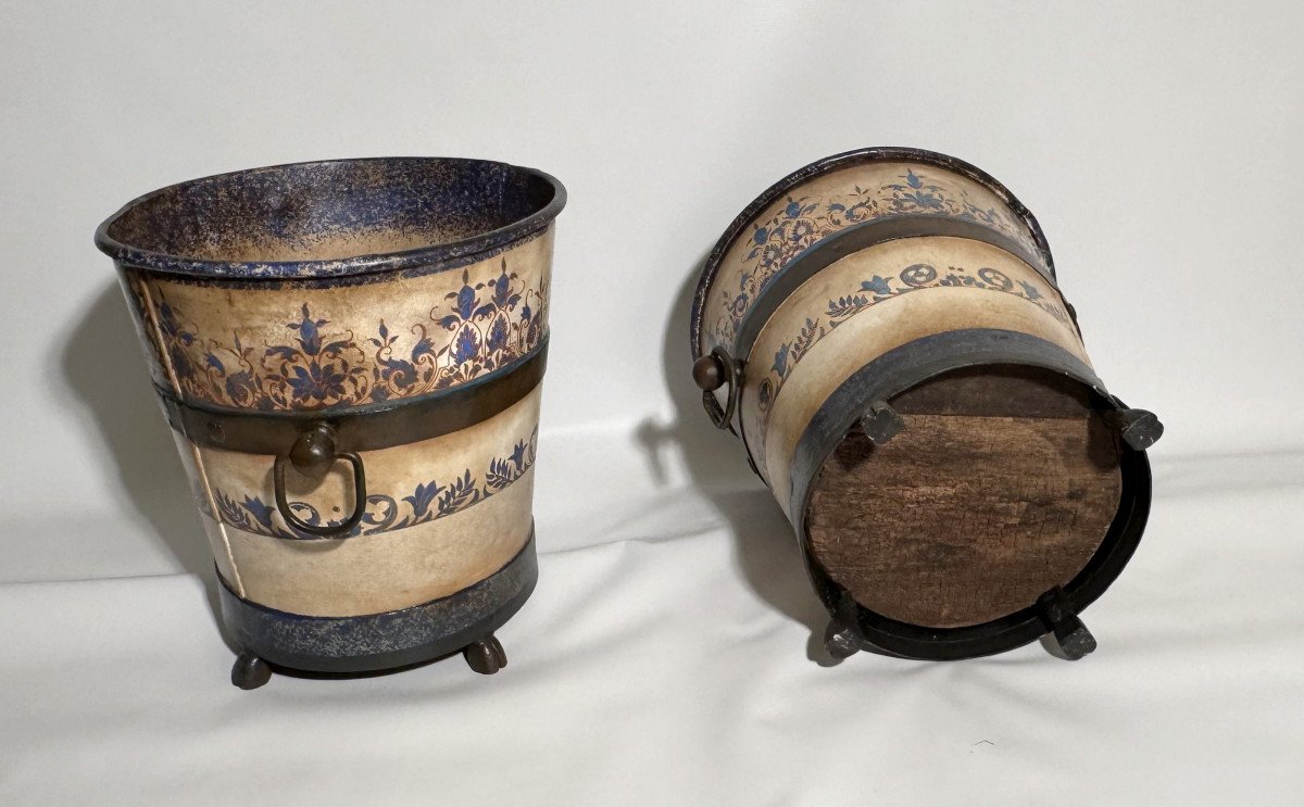 Pair Of Painted Sheet Metal Planters, France, Circa 1930/1940-photo-4