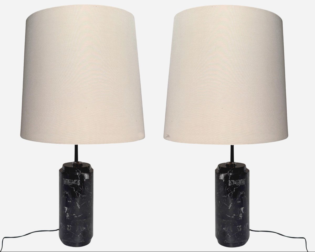 Pair Of Black Marble Lamps With Sliding Shade By F.knoll, Knoll Intl, Circa 1960-photo-4