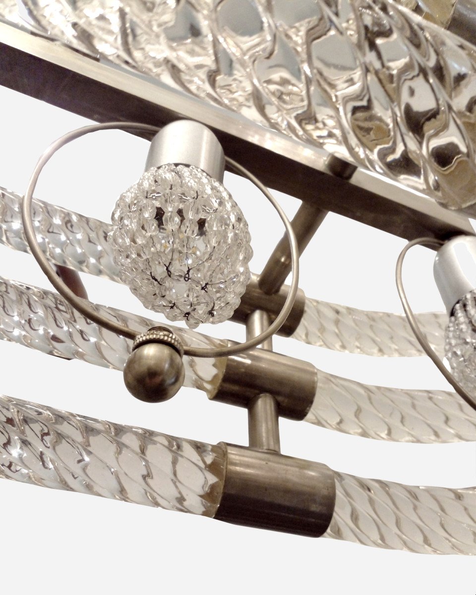 Art Deco Twisted Glass Chandelier, Barovier & Toso, Murano, Italy, Circa 1940-photo-2