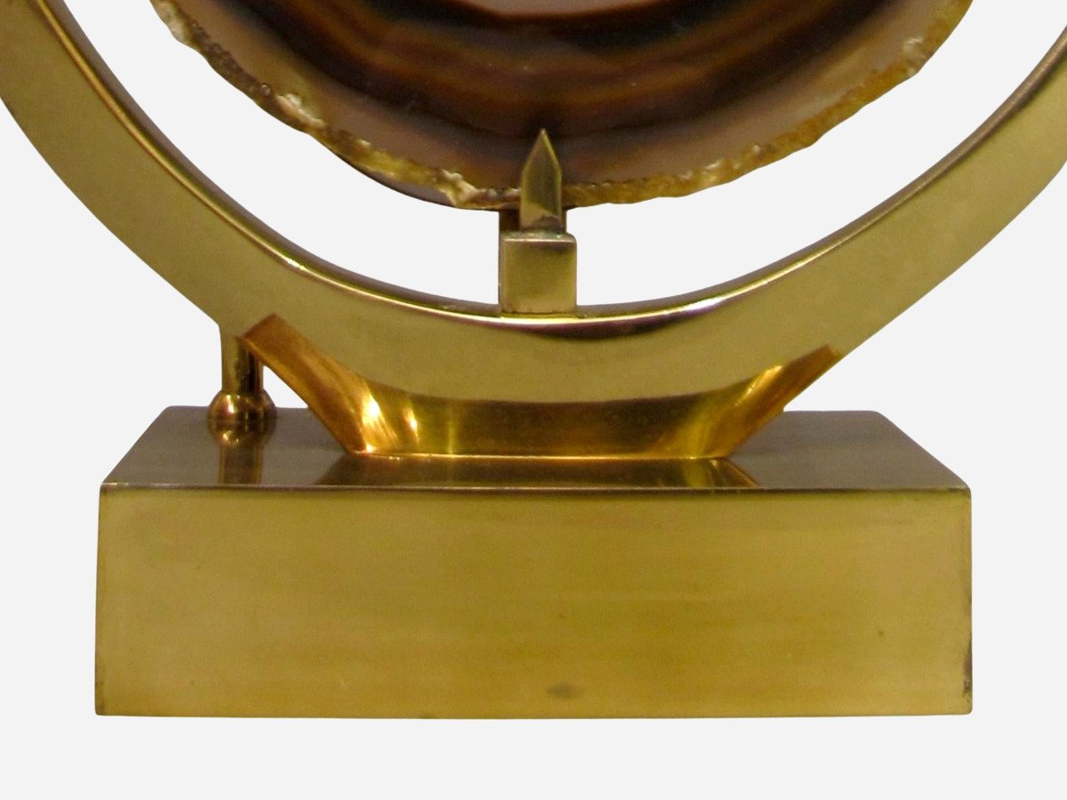 Brass And Agate Slice Lamp, By Willy Daro, Brussels, Belgium, Circa 1970-photo-4