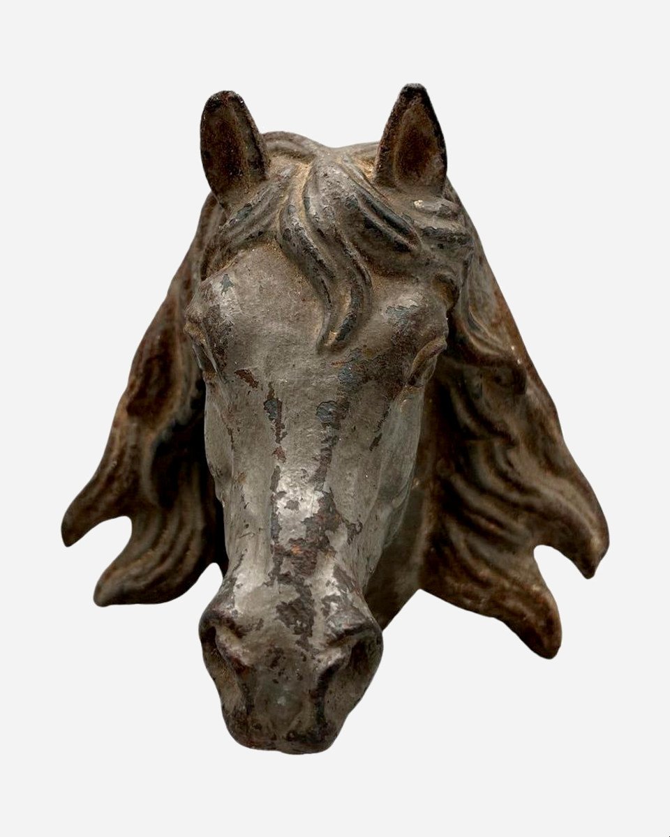 Rare Cast Iron And Wrought Iron Horse Head Halter Holder, France, Circa 1880-photo-2