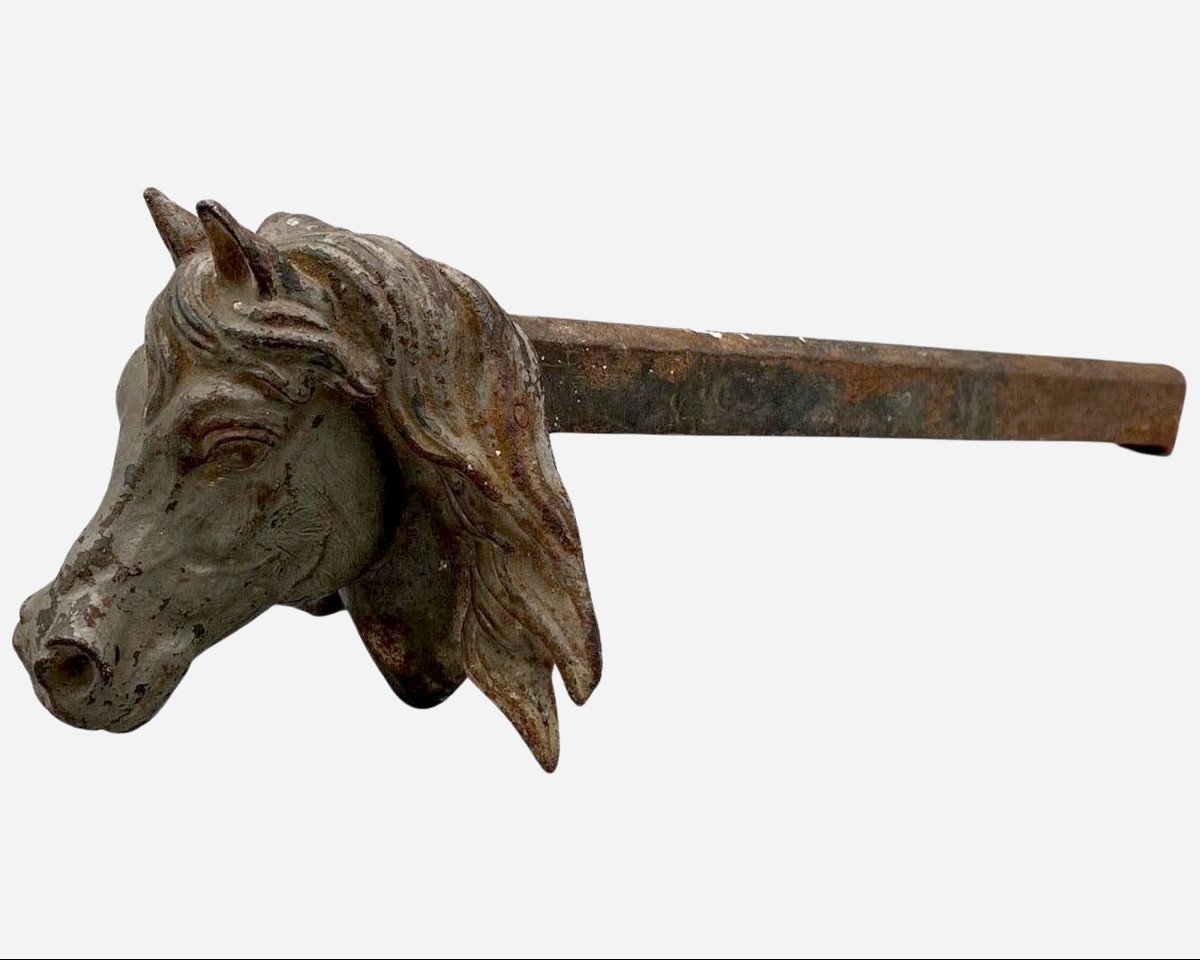Rare Cast Iron And Wrought Iron Horse Head Halter Holder, France, Circa 1880-photo-3
