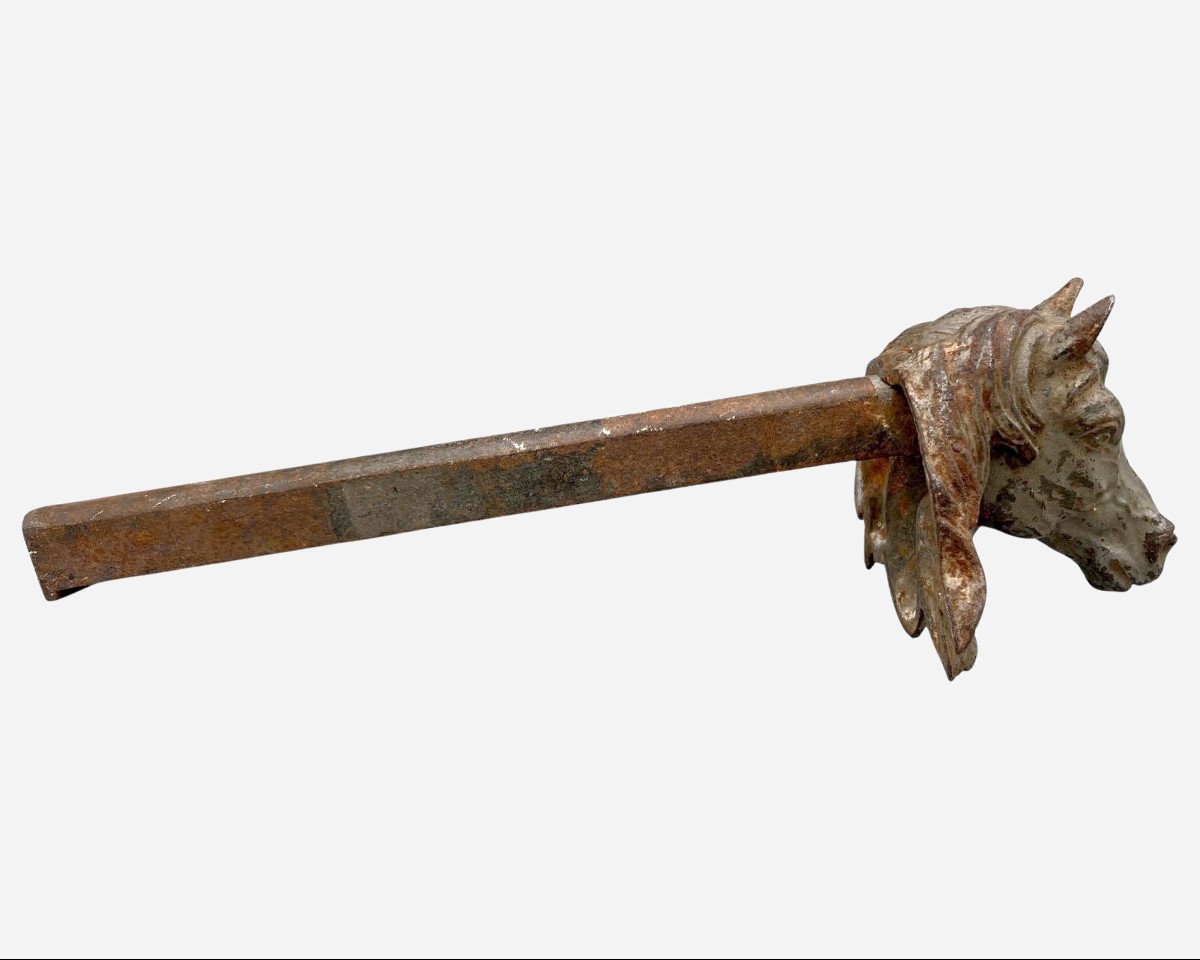 Rare Cast Iron And Wrought Iron Horse Head Halter Holder, France, Circa 1880-photo-4