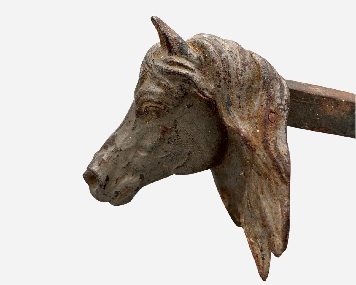 Rare Cast Iron And Wrought Iron Horse Head Halter Holder, France, Circa 1880