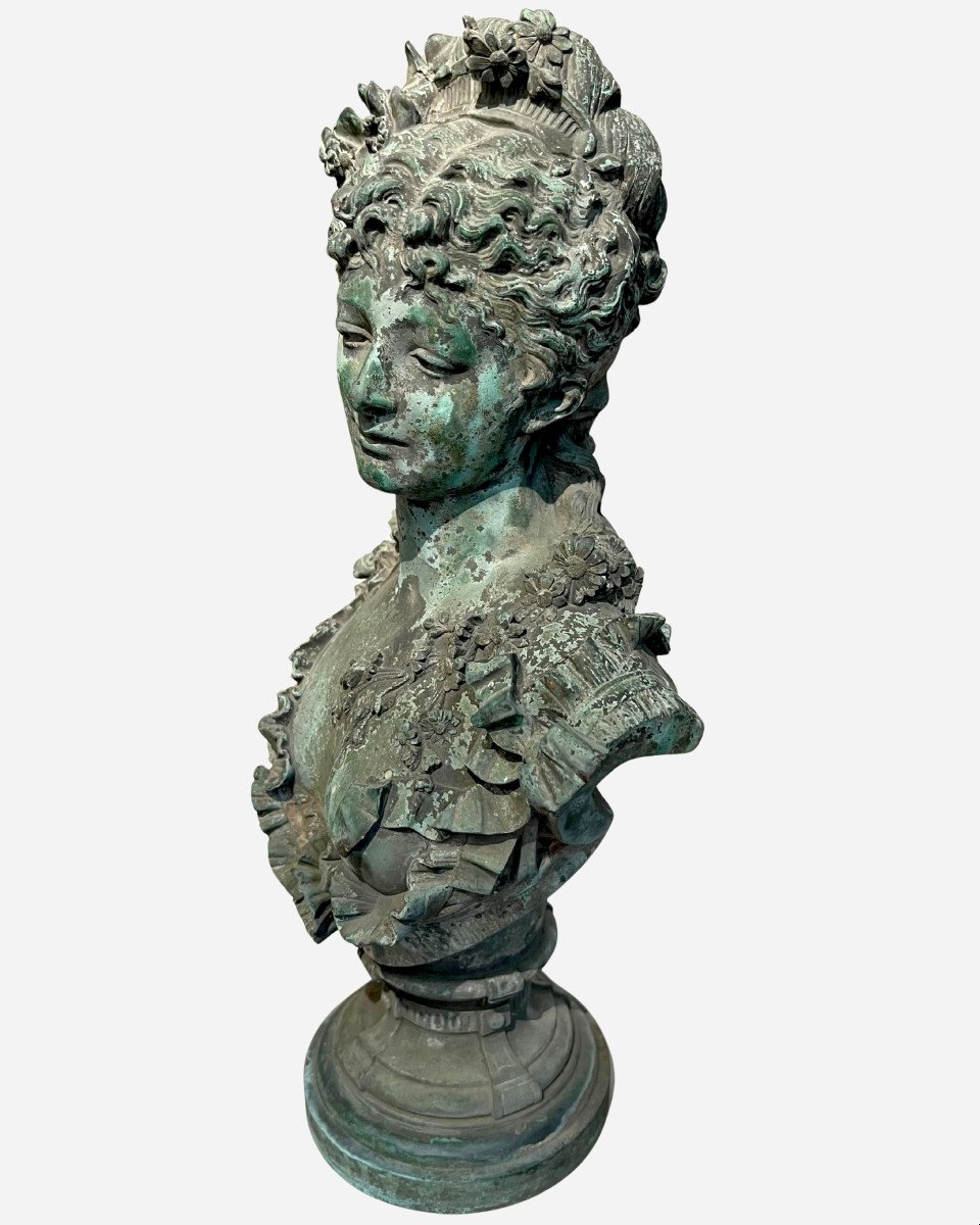 Elegant Bronze Bust Of A Woman, By Albert-ernest Carrier-belleuse, Paris, France, Circa 1860-photo-2