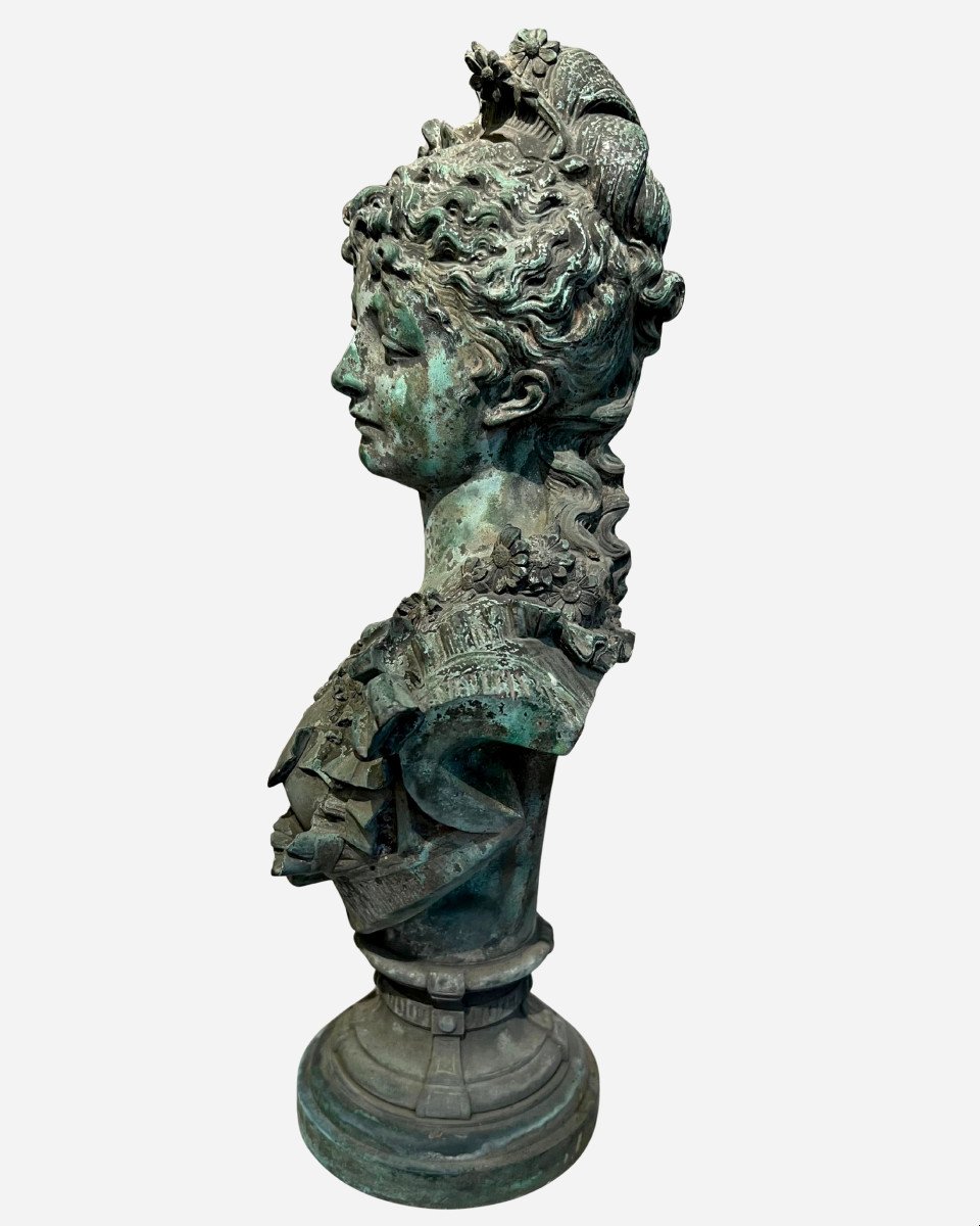 Elegant Bronze Bust Of A Woman, By Albert-ernest Carrier-belleuse, Paris, France, Circa 1860-photo-3