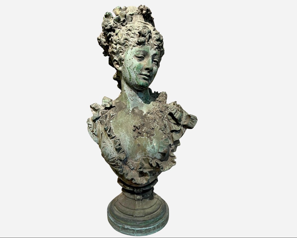 Elegant Bronze Bust Of A Woman, By Albert-ernest Carrier-belleuse, Paris, France, Circa 1860