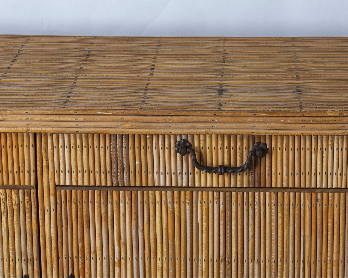 Large Bamboo Enfilade, In The Style Of Audoux-minnet, France, Circa 1960-photo-4