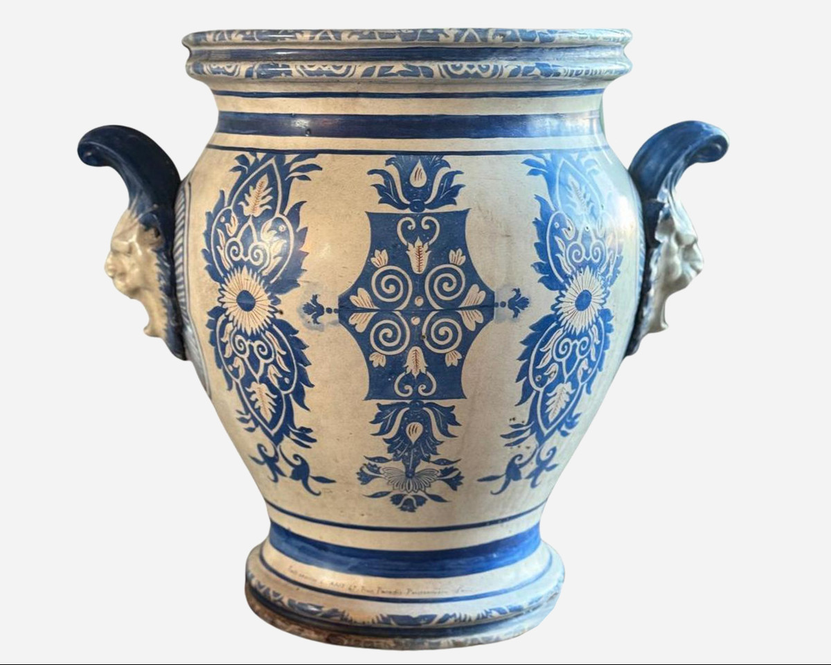 Enameled Cast Iron Planter, Emaillerie Du Bourget, France, Circa 1875/1880