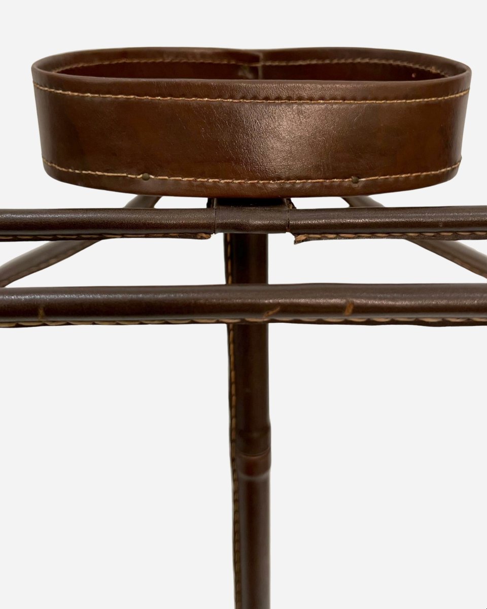 Night Valet In Tan Leather With Saddle-stitching, By J. Adnet, France Circa 1960-photo-1
