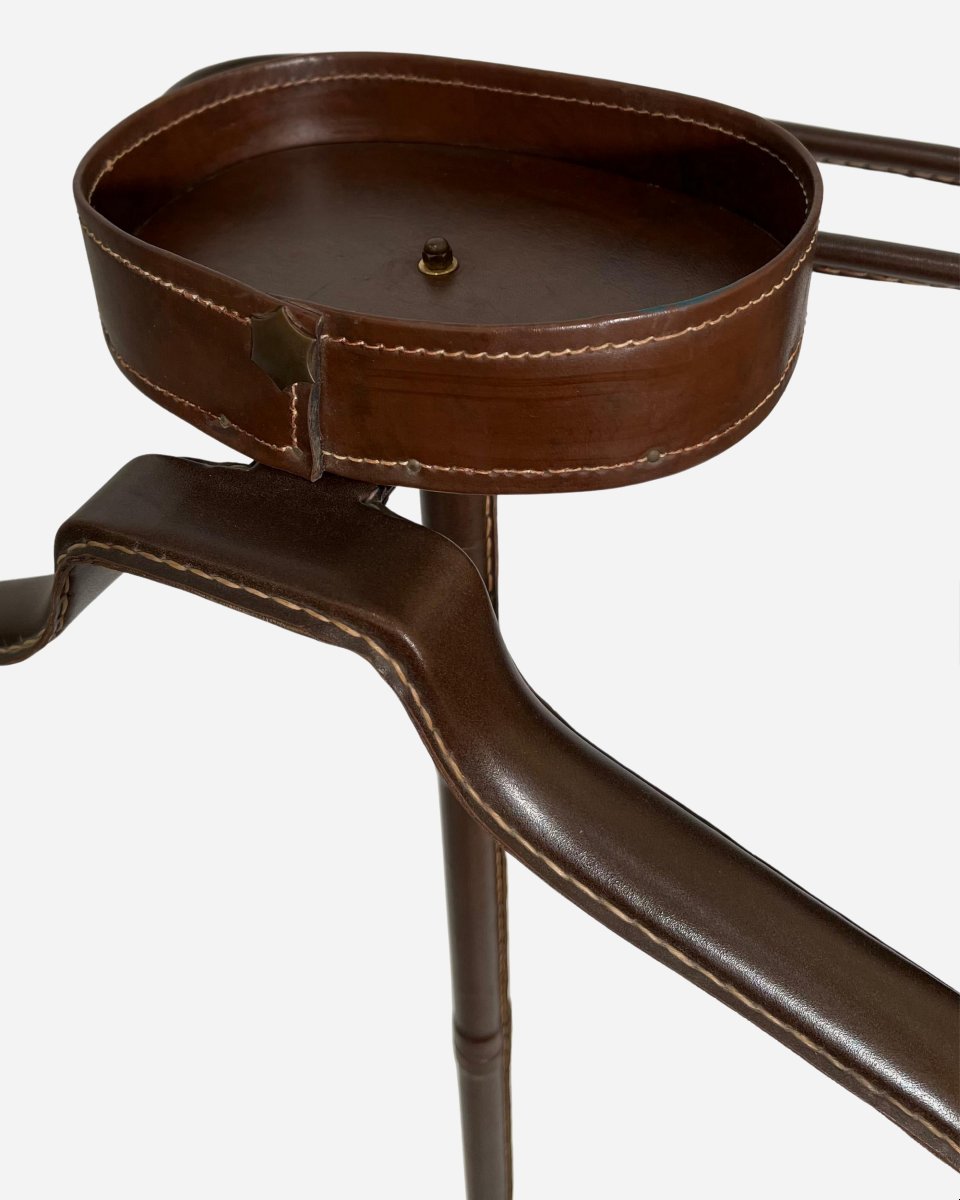 Night Valet In Tan Leather With Saddle-stitching, By J. Adnet, France Circa 1960-photo-2