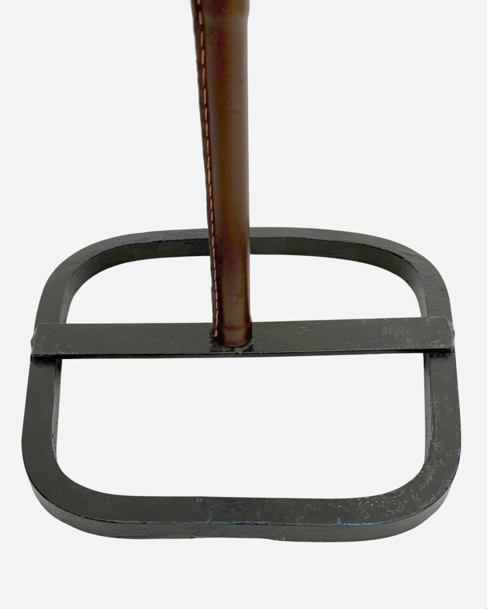 Night Valet In Tan Leather With Saddle-stitching, By J. Adnet, France Circa 1960-photo-4