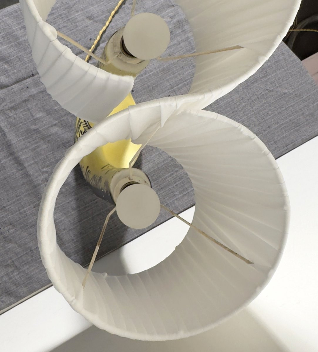 Ceramic Lamp With Double Draped Shade By F. Ré, H. Ugo, Vallauris, Circa 1955-photo-2