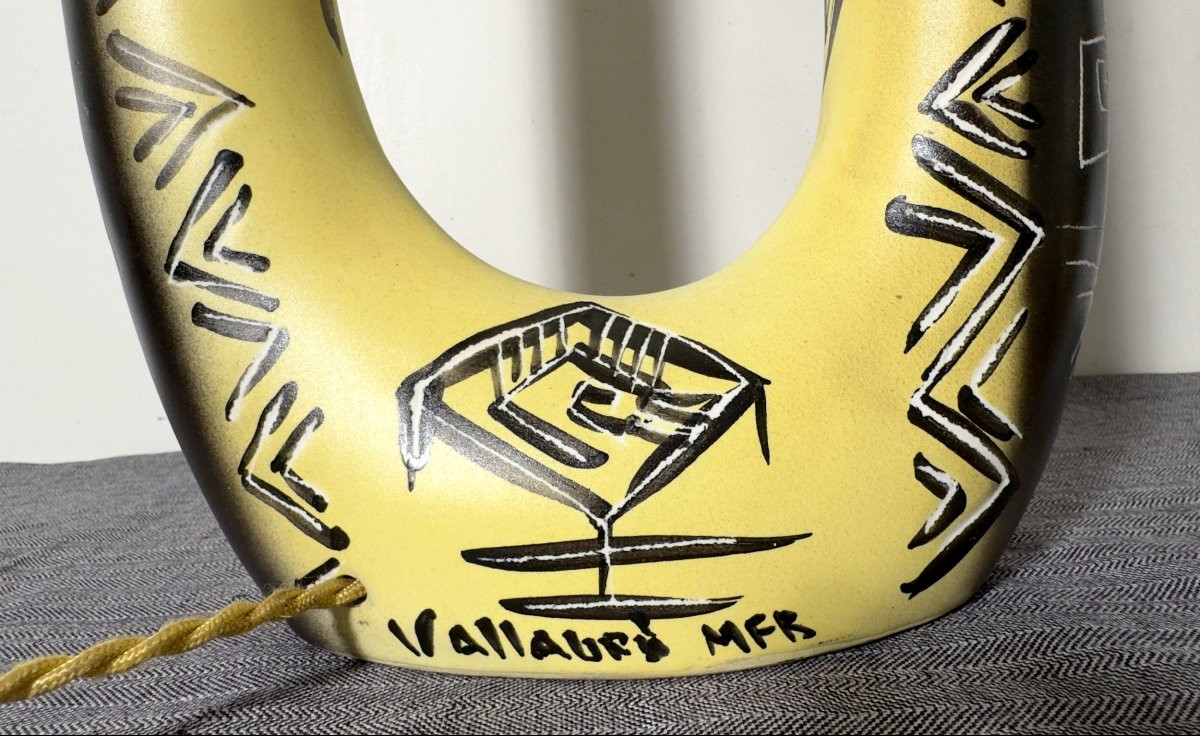 Ceramic Lamp With Double Draped Shade By F. Ré, H. Ugo, Vallauris, Circa 1955-photo-5