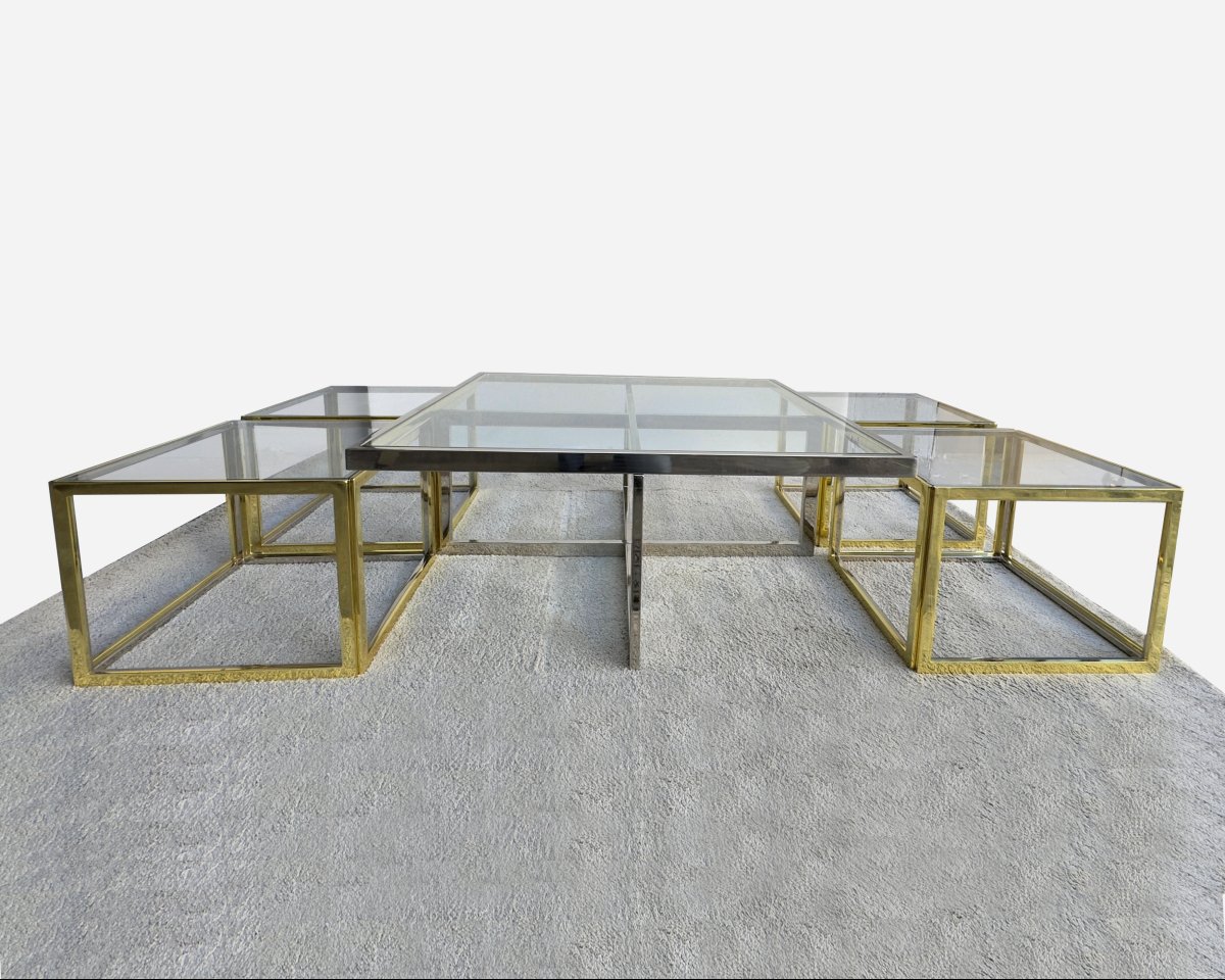Coffee Table Including Four Nesting Coffee Tables, Paris, France, Circa 1970-photo-3