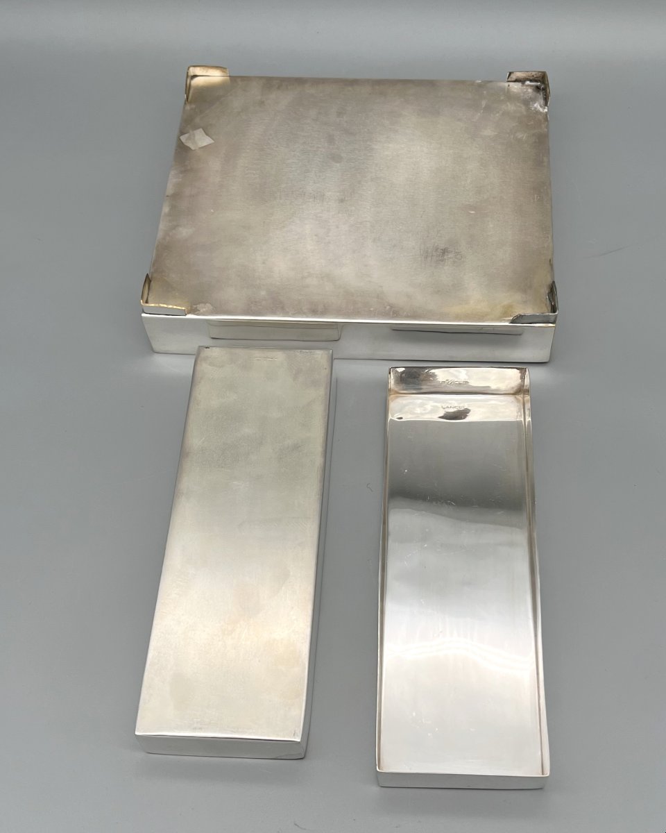 Three Small Silver-plated Metal Trays, éditions Lancel, Paris, France, Circa 1970-photo-1