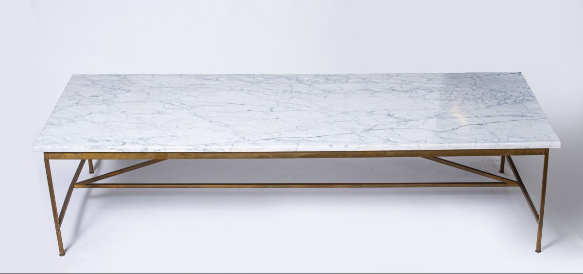 Table basse en laiton et marbre, par Paul McCobb, Philadelphie, États-Unis, vers 1955 / 1960 -photo-2