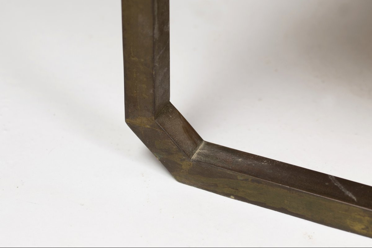 Small Brass And Leather Bench, France, Circa 1940-photo-2