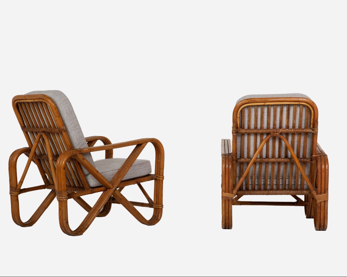 « Fausse »paire de fauteuils en bambou et rotin, France, vers 1960-photo-2