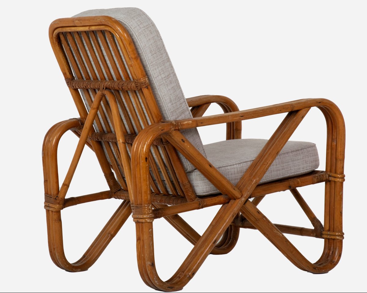 « Fausse »paire de fauteuils en bambou et rotin, France, vers 1960-photo-3