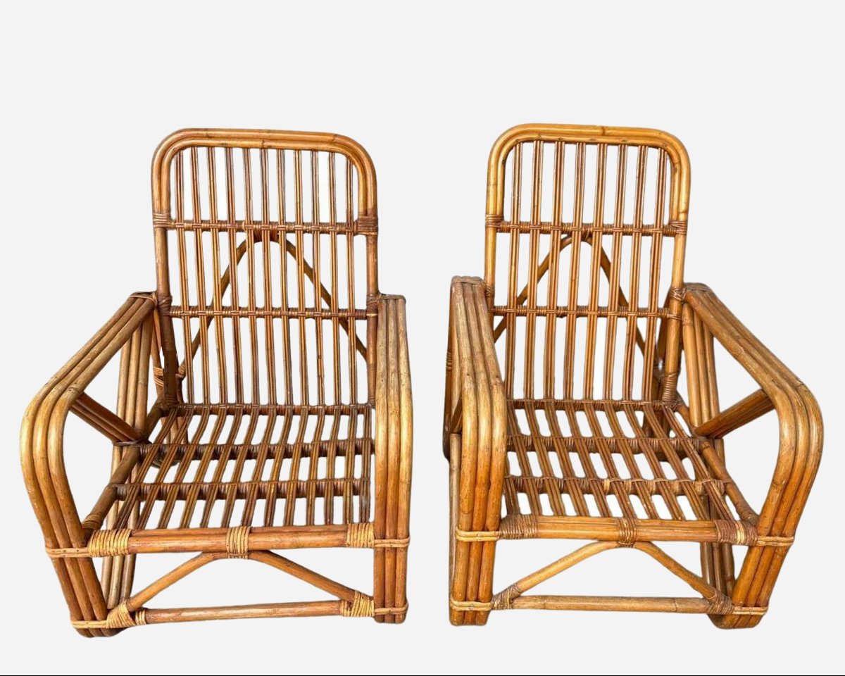 « Fausse »paire de fauteuils en bambou et rotin, France, vers 1960-photo-4