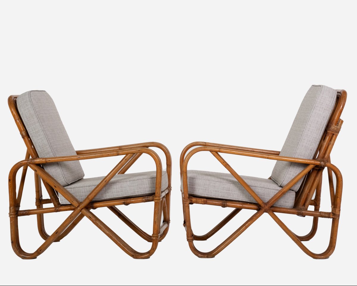 « Fausse »paire de fauteuils en bambou et rotin, France, vers 1960-photo-2