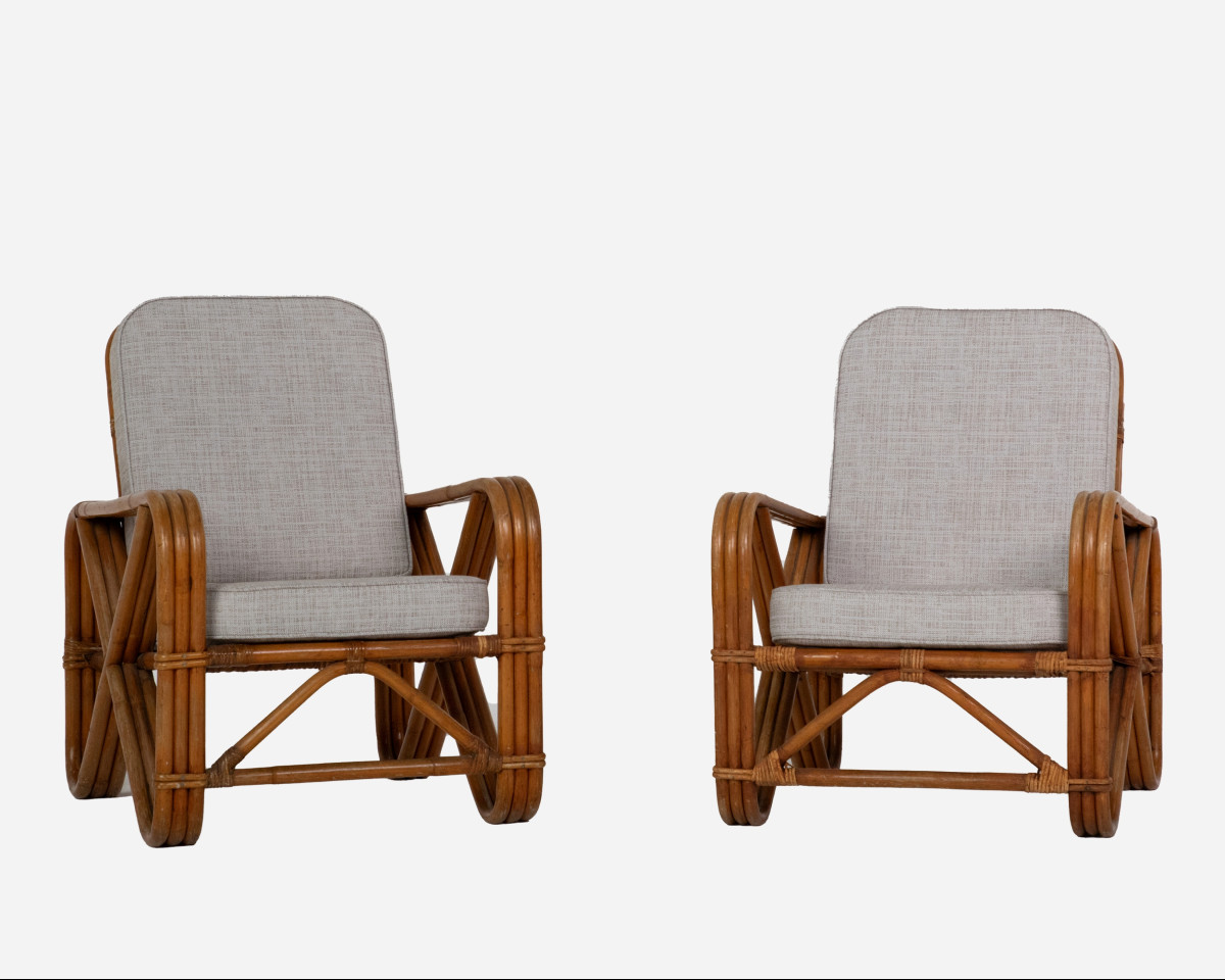« Fausse »paire de fauteuils en bambou et rotin, France, vers 1960