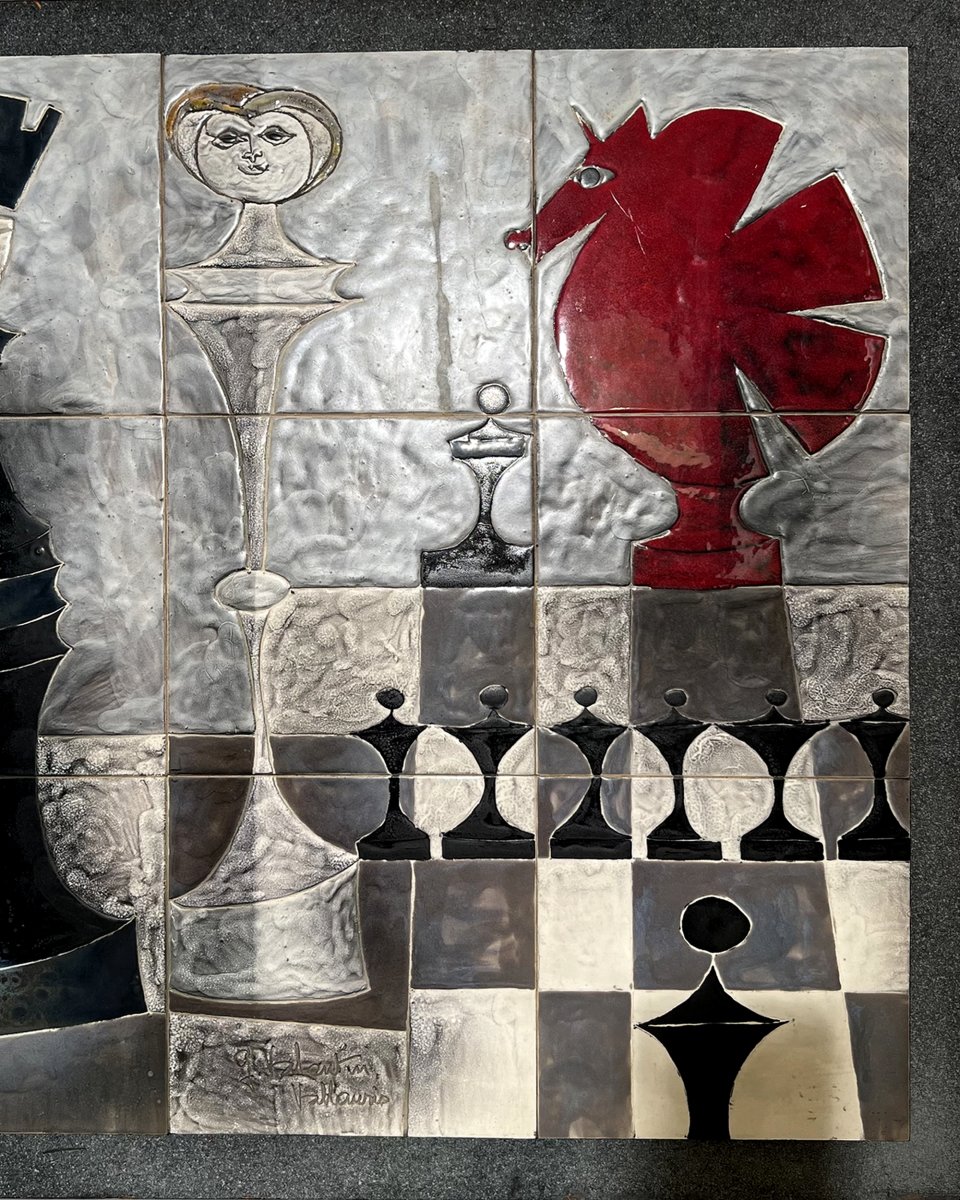 Panneau décoratif en céramique, par Gilbert Valentin, Vallauris, France, vers 1960-photo-4