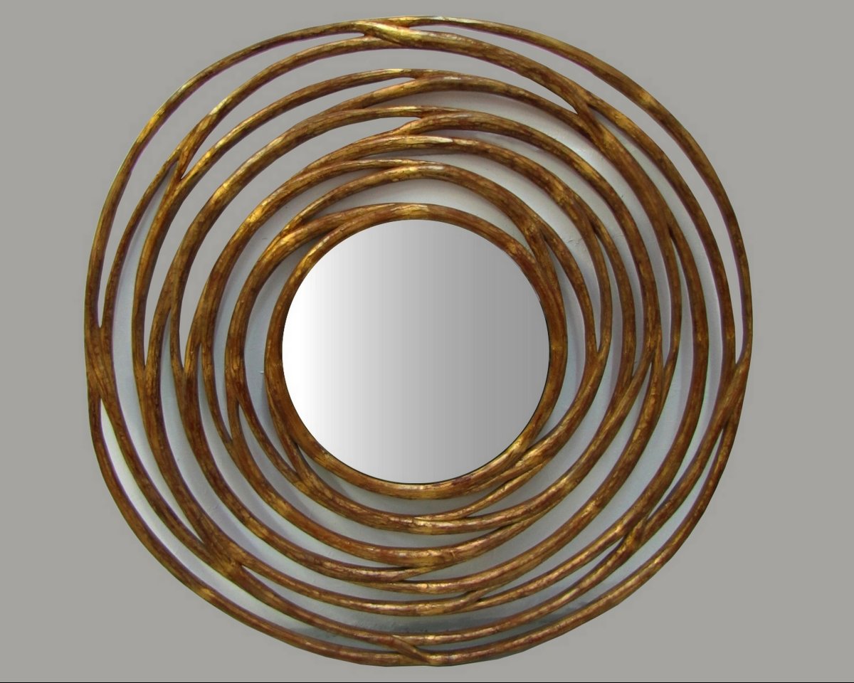 Grand miroir rond à encadrement sculpté et doré, Christopher Guy, Indonesie, vers 2000-photo-2