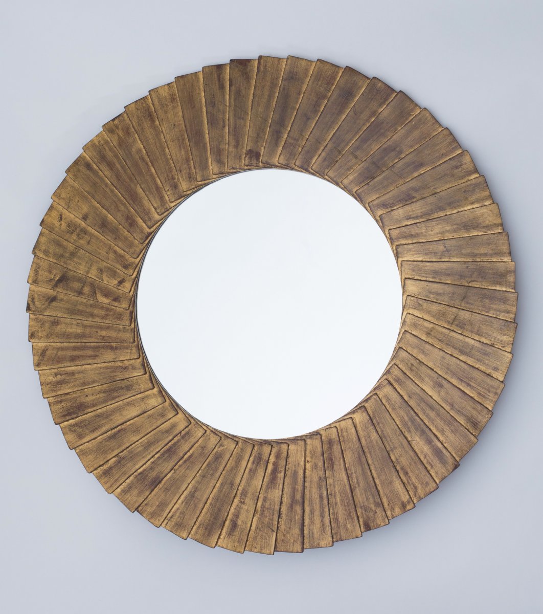 Miroir rond à encadrement en bois à décor plissé, Éd. Christopher Guy, Indonésie vers 2018-photo-2