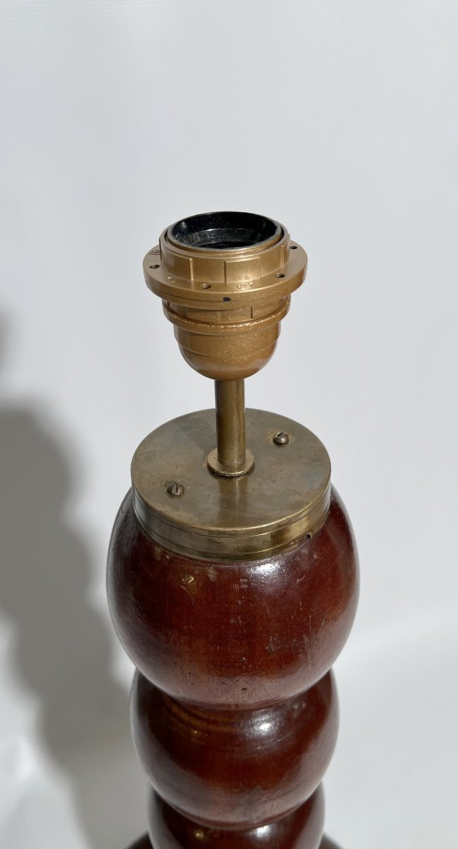 Large Turned Wooden Lamp Base, Attributed To Charles Dudouyt, Paris, France, Circa 1940 -photo-3