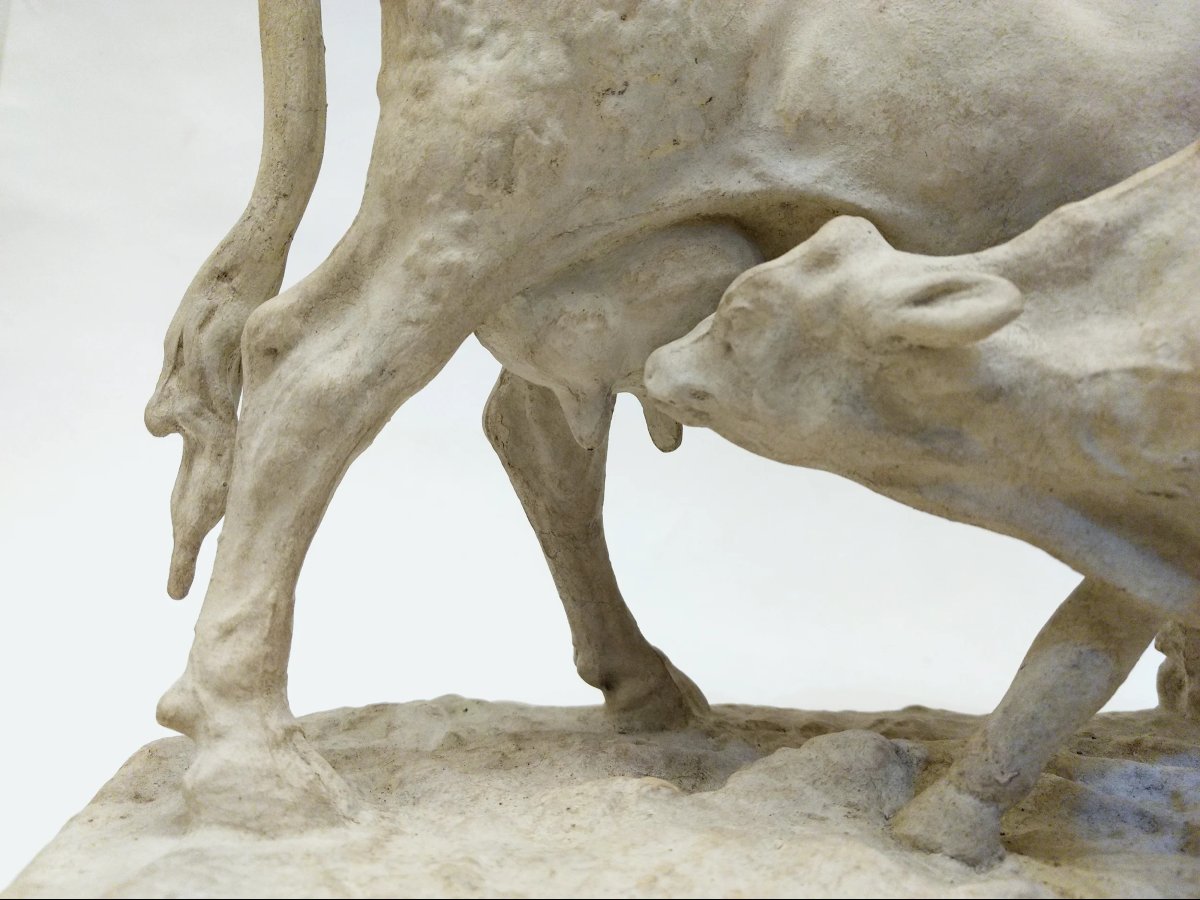 Vache et son veau, plâtre d’atelier, par Pierre-Jules Mêne, France, vers 1850-photo-3