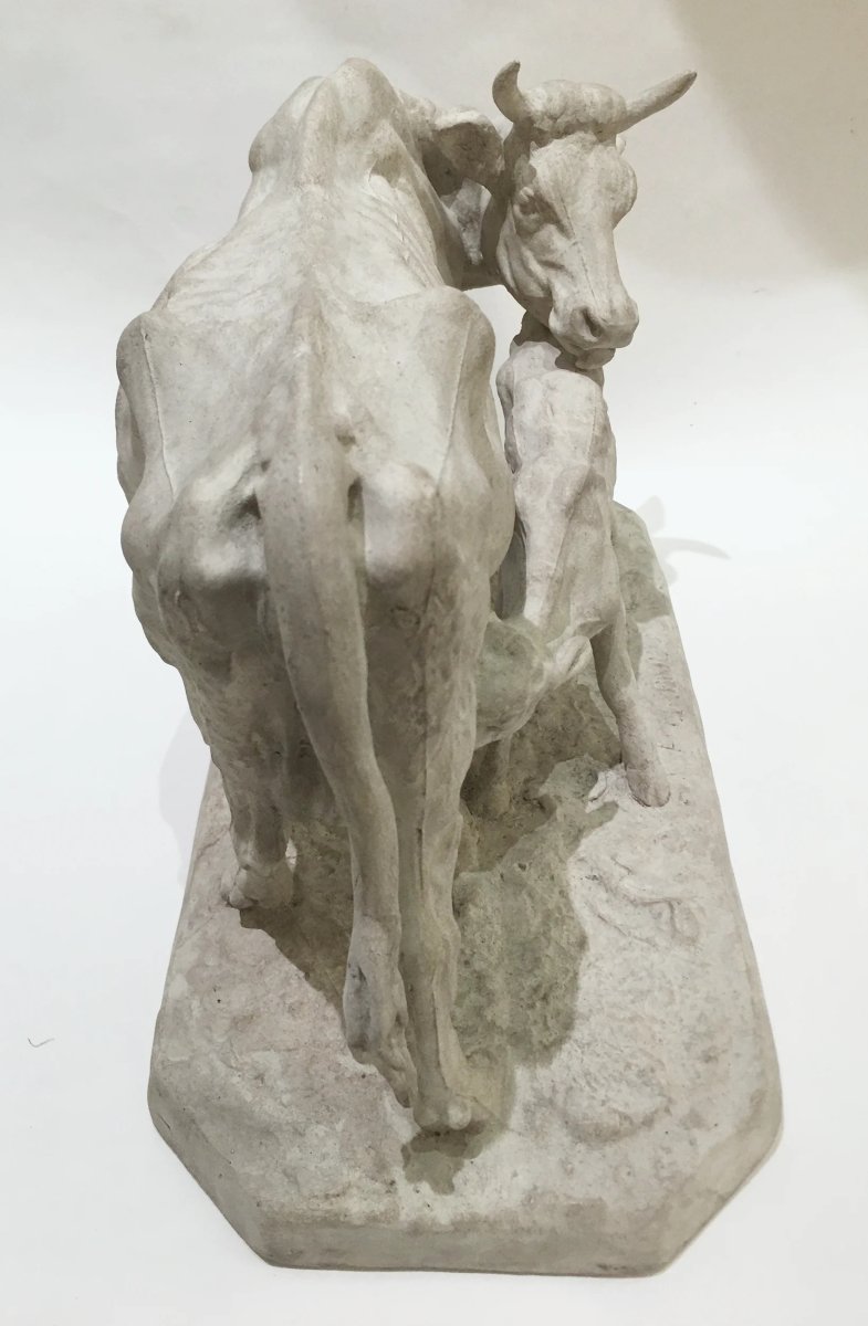 Vache et son veau, plâtre d’atelier, par Pierre-Jules Mêne, France, vers 1850-photo-2