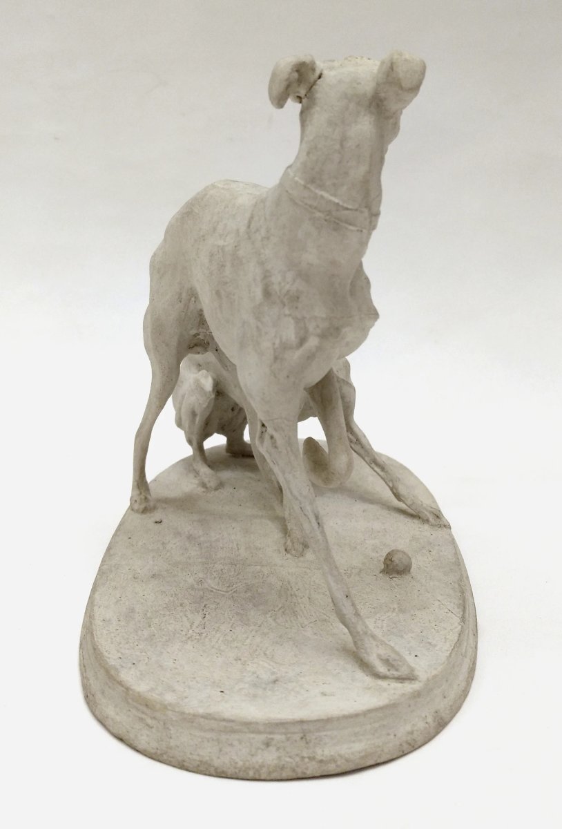 "two Greyhounds Playing With A Ball", Plaster Cast By Pierre-jules Mêne, France, Circa 1860-photo-4