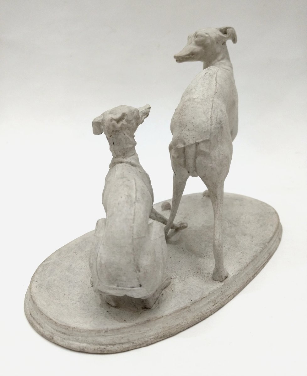 "two Greyhounds Playing With A Ball", Plaster Cast By Pierre-jules Mêne, France, Circa 1860-photo-2
