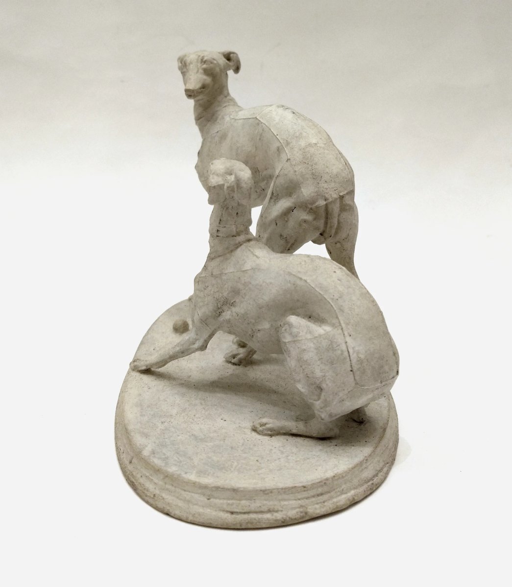 "two Greyhounds Playing With A Ball", Plaster Cast By Pierre-jules Mêne, France, Circa 1860-photo-3