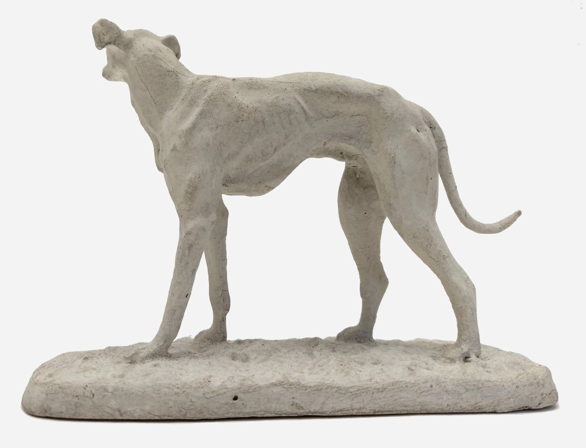Small Plaster Statuette Of A Greyhound, By Pierre-jules Mêne, France, Circa 1850-photo-1