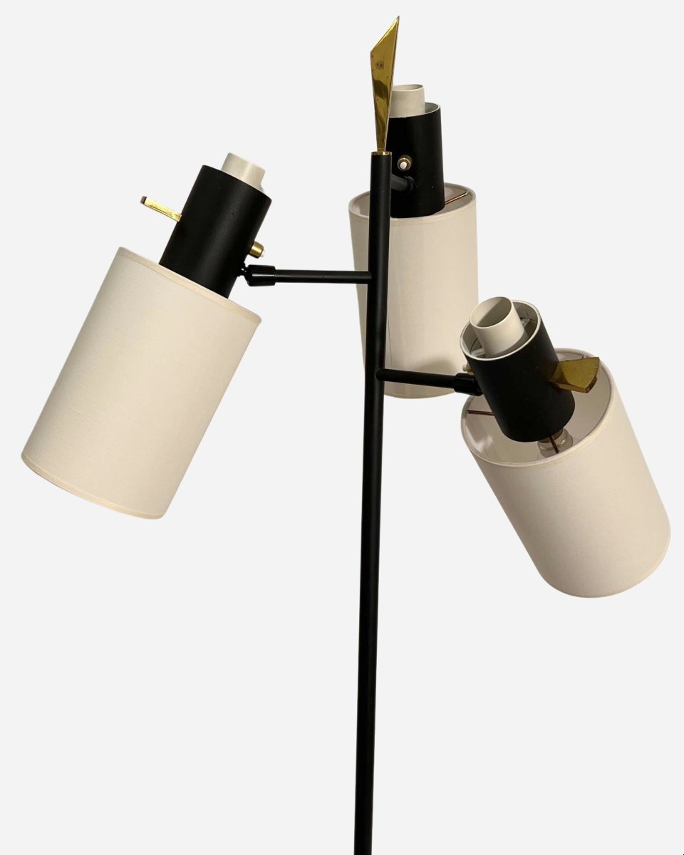 Rare lampadaire à trois têtes pivotantes, Éditions Royal-Lumière et/ou Lunel, France, vers 1955-photo-3