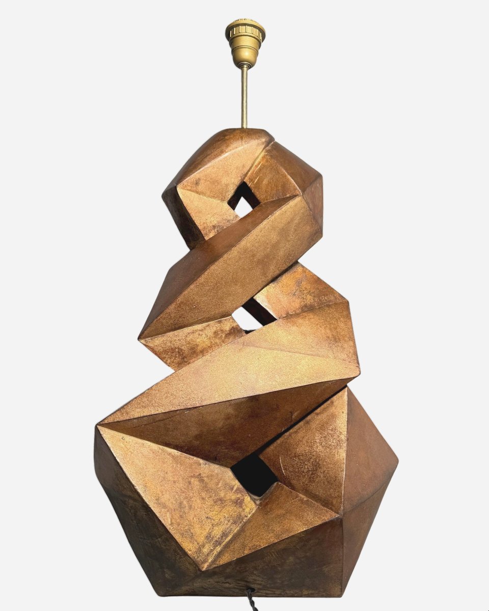 Important pied de lampe en bois sculpté et doré Éd. Christopher Guy, Java, Indonesie, vers 2000-photo-2