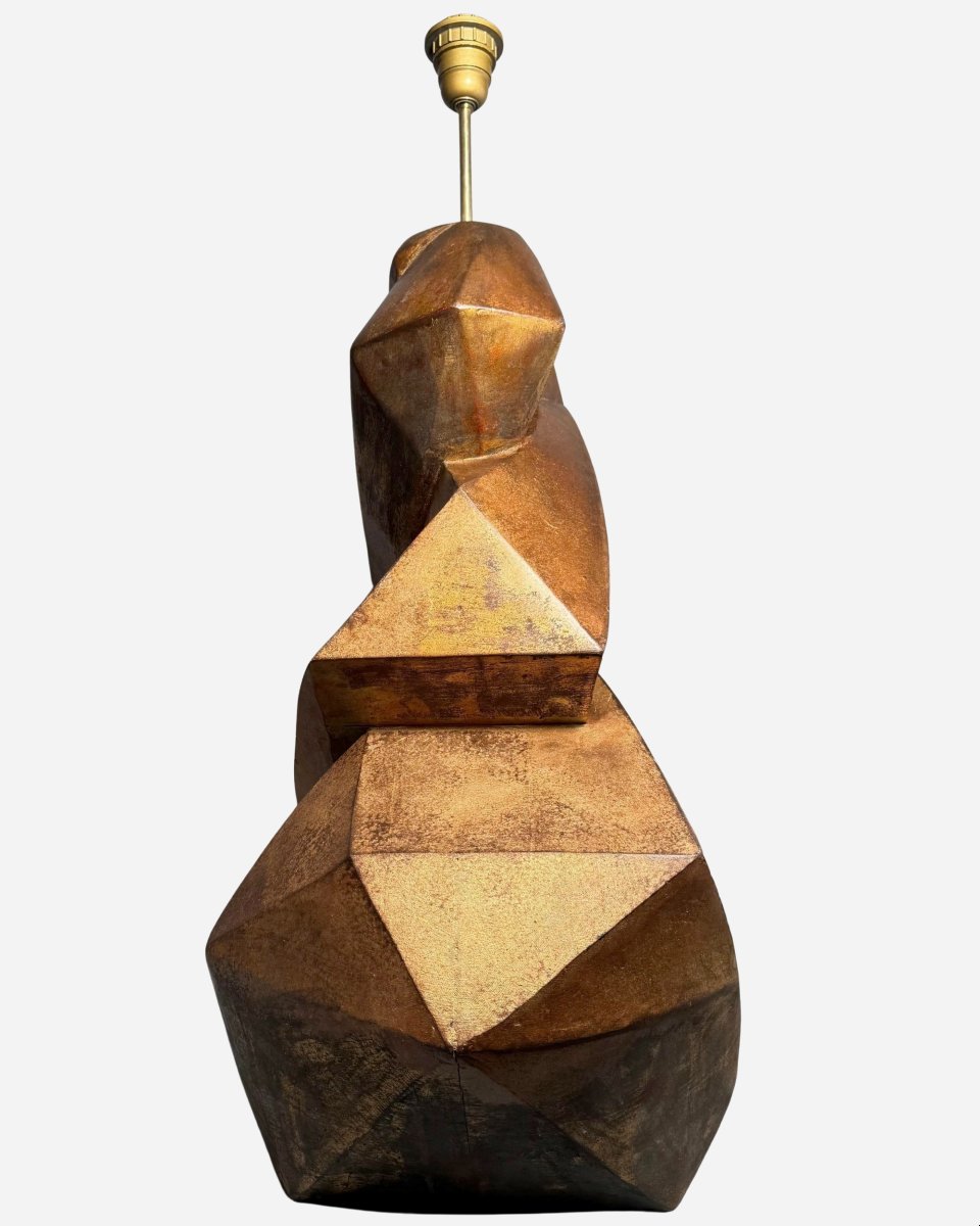 Important pied de lampe en bois sculpté et doré Éd. Christopher Guy, Java, Indonesie, vers 2000-photo-4