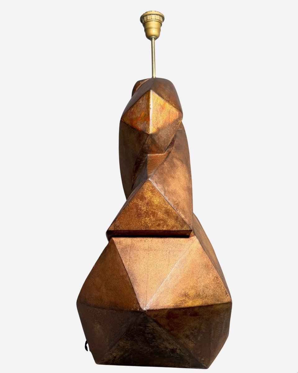 Important pied de lampe en bois sculpté et doré Éd. Christopher Guy, Java, Indonesie, vers 2000-photo-1