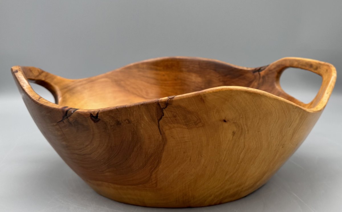 Grande corbeille en bois sculpté, France, vers 1950-photo-2