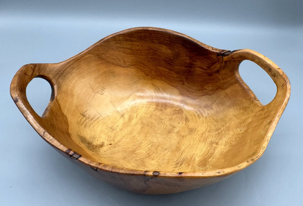 Grande corbeille en bois sculpté, France, vers 1950-photo-3